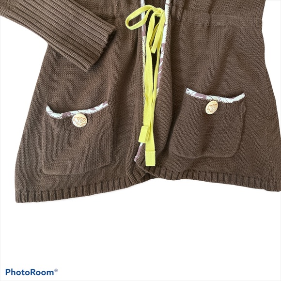 ANTHROPOLOGIE SPARROW TIE FRONT BROWN KNIT HOODED SWEATER. FRONT POCKETS, SZ: M - Picture 4 of 8